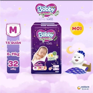 Tã quần Bobby Organic Sleep well Ban đêm M30+2 / L26+2/ XL24+2/ 2XL22+2/ 3XL20+2