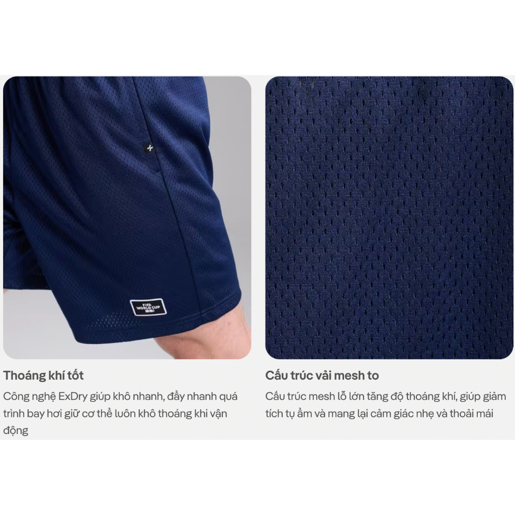 [TẶNG ÁO THUN]Quần shorts thể thao bóng đá nam Exdry ProActive World Cup thoáng khí, thấm hút tốt COOLMATE