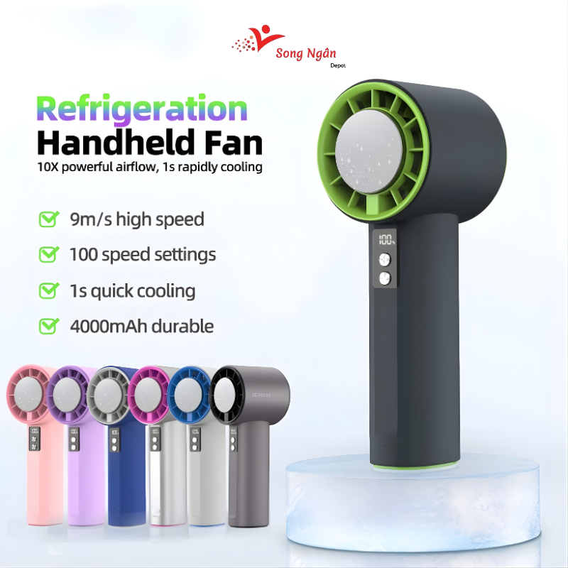 Quạt cầm tay mini GFS006 có sò lạnh điều chỉnh 100 cấp độ gió quạt mini tích điện động cơ Turbo Jet
