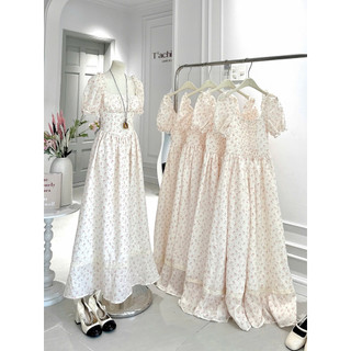 SEP House - Đầm maxi hoa nhí cúp ngực cổ vuông tay bồng bo chun phối mocking lưng tà xoè dài tiểu thư mùa hè - Chuẩn ảnh