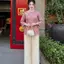 Set Bà Ba Suông Chất Liệu Vải Tencen Tơ Tằm Ánh Kim Chữ Thọ Phối Cúc Bọc Size S M L - DL001