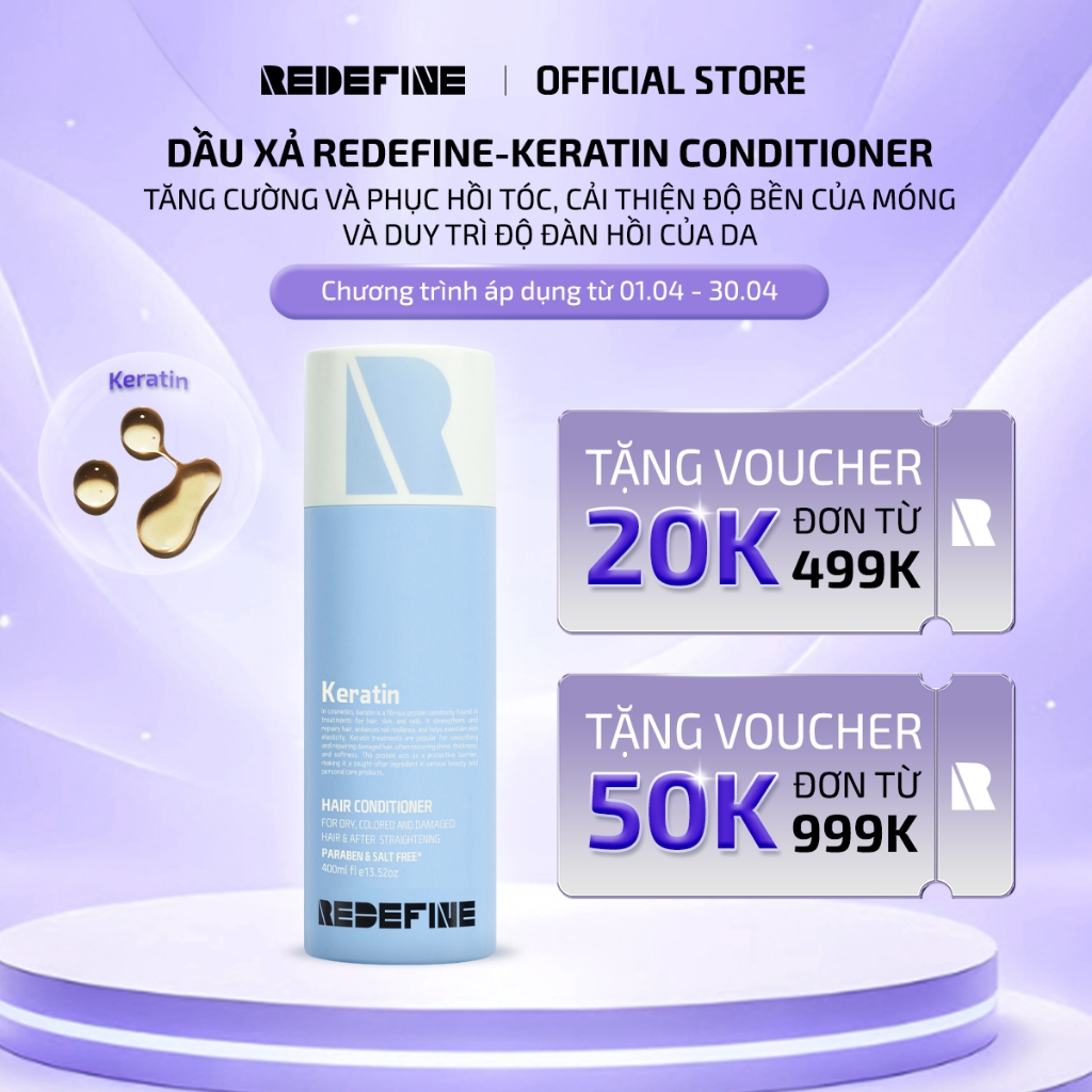 Dầu xả REDEFINE-Keratin Conditioner phục hồi tóc hư tổn chuyên sâu - Dầu xả cho tóc khô xơ, nhuộm uốn cao cấp (400ml)