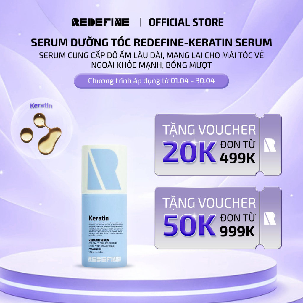 Serum REDEFINE-Keratin Serum dưỡng tóc bóng mượt - Tinh dầu dưỡng tóc phục hồi chẻ ngọn, chống nắng (125ml)