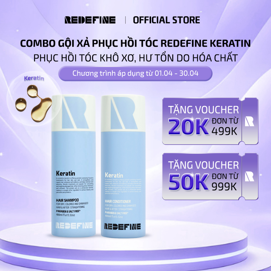 Combo Gội Xả Phục Hồi Tóc REDEFINE Keratin - Bộ Đôi Chăm Sóc Tóc Chuẩn Salon Tại Nhà
