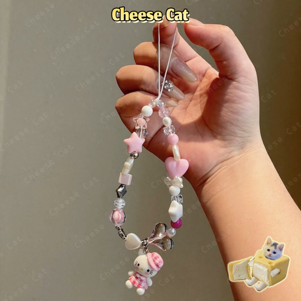 Màu hồng dễ thương Ngôi sao trắng Kitty Dây buộc hạt Dây buộc chống thất lạc