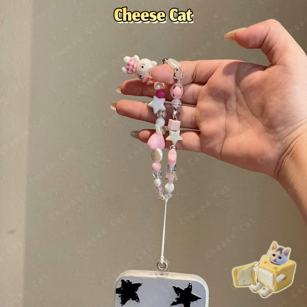 Màu hồng dễ thương Ngôi sao trắng Kitty Dây buộc hạt Dây buộc chống thất lạc