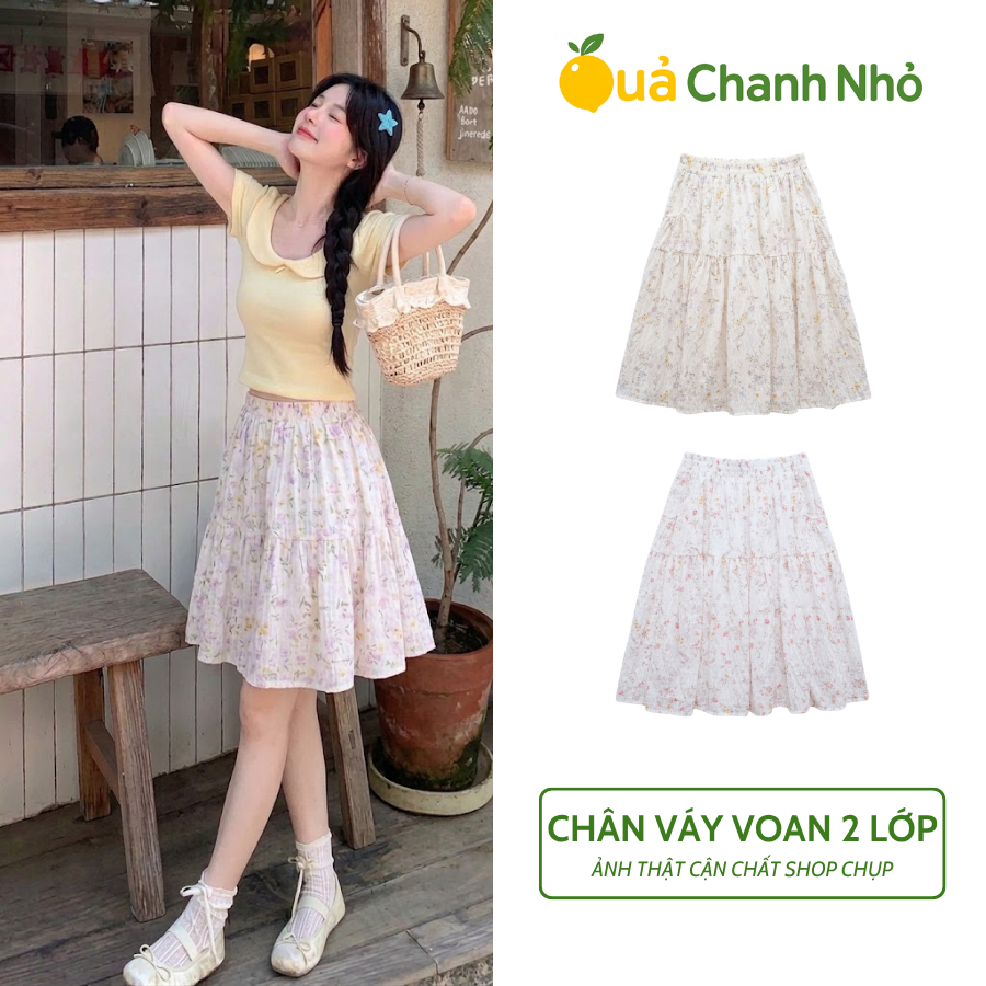 Chân Váy Voan Hoa Nữ Dáng Ngắn Lưng Thun Hai Lớp Váy Hoa Nhí Form Xòe Nhẹ Phong Cách Hàn Quốc