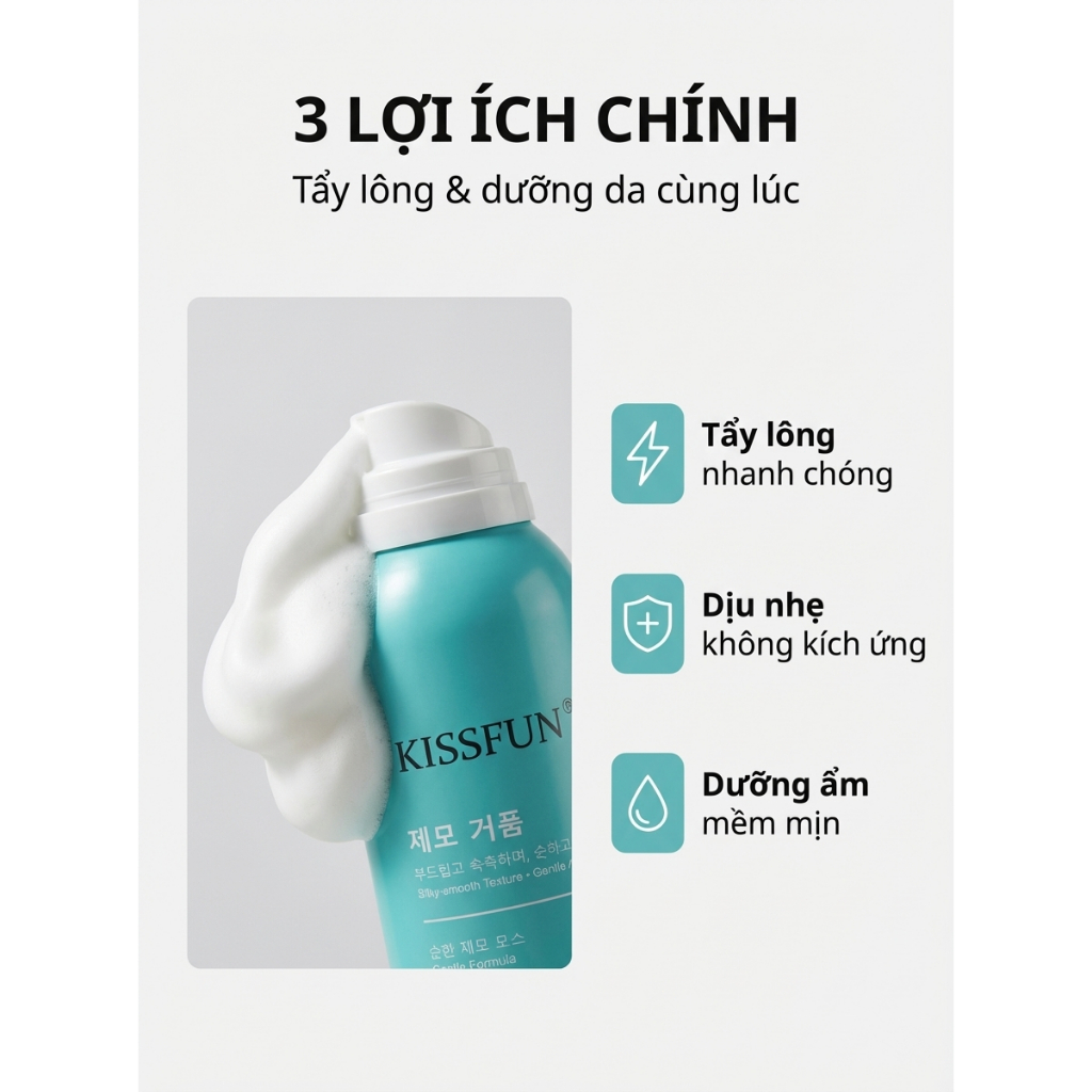 ✨Mousse tẩy lông KISSFUN 150ml | Dịu nhẹ - Không đau rát✨