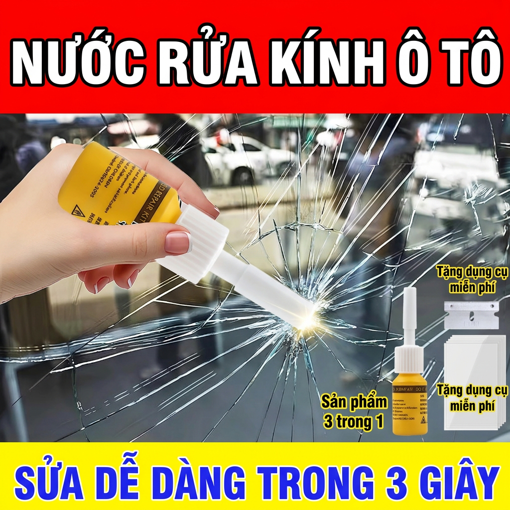 🚗 Dễ Dàng Sửa Kính Ô Tô ✨ Bộ Sửa Vết Nứt & Vết Rạn Kính, Nước Sửa Kính Ô Tô – Loại Bỏ Vết Trầy, Sửa Vết Nứt Nhanh