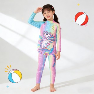Đồ BơI LiềN ThâN Tay DàI Bé GáI In NgựA CầU VồNg VảI ChốNg NắNg đồ BơI Bé GáI