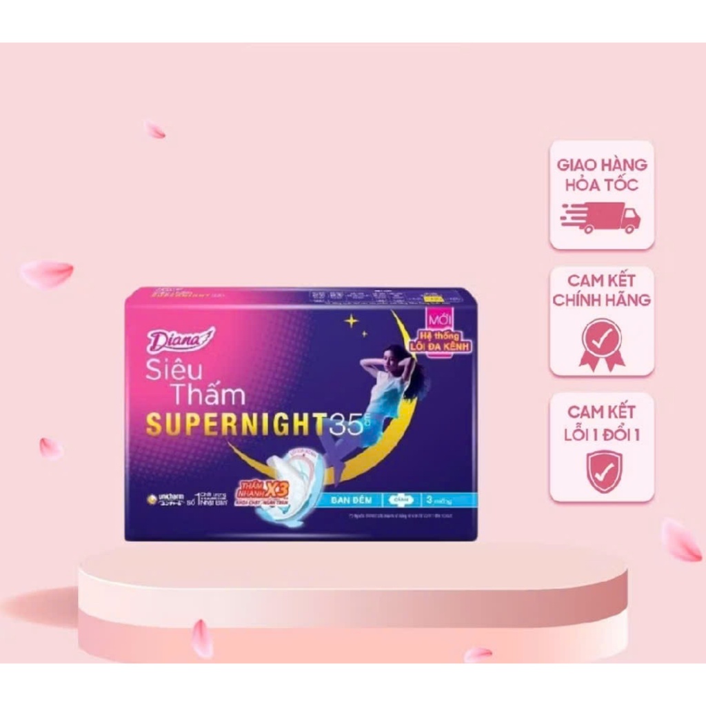 Băng vệ sinh Diana ban đêm siêu thấm Supernight 35cm (12 miếng)