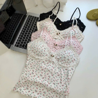 LT - Set áo hai dây hoa nhí mix áo khoác ren cadigan mỏng, áo dây có mút đệm, style vintaget 1639