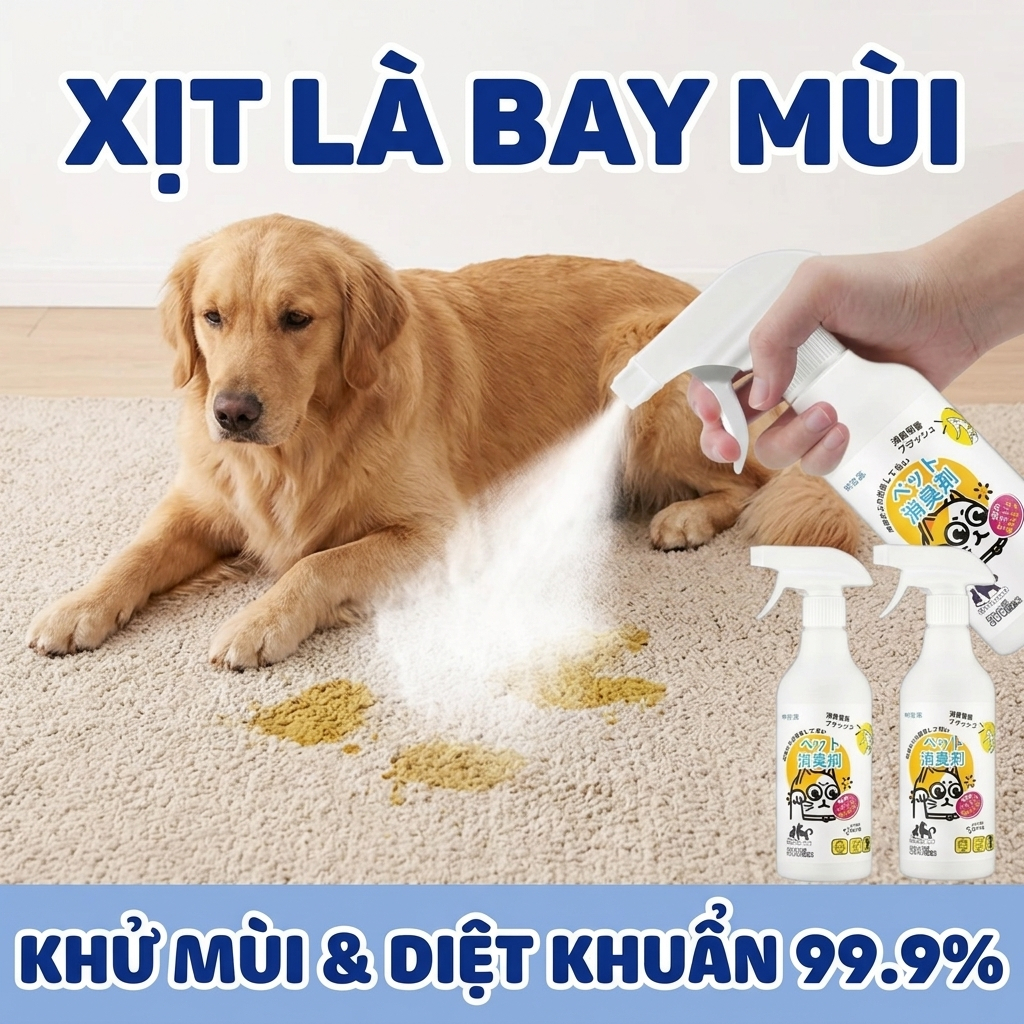 🐱 Khử Khuẩn & Khử Mùi Trong 3 Giây 🐶 Xịt Khử Mùi Thú Cưng – Mùi Nước Tiểu Mèo, Mùi Chó, Cát Vệ Sinh, Ngăn Vi Khuẩn 24h