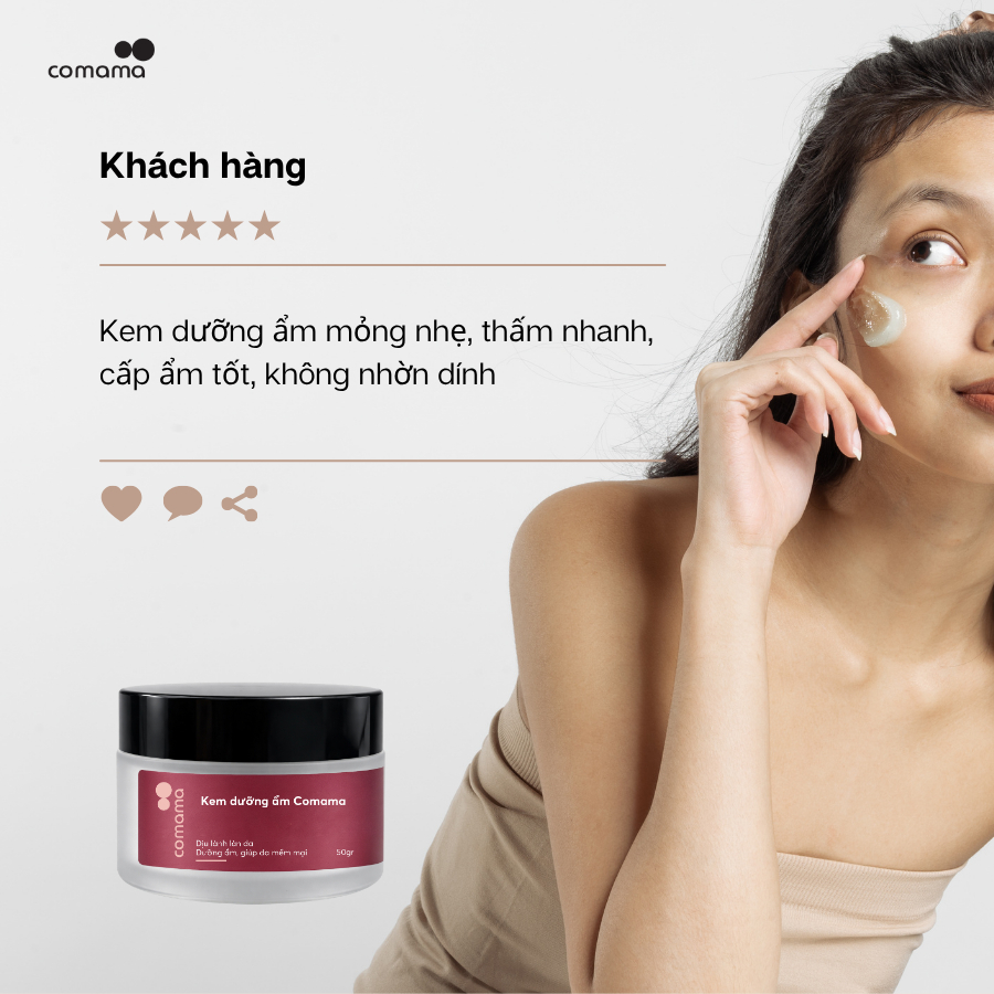Comama Kem dưỡng ẩm dịu lành làn da, mỏng nhẹ, thấm nhanh, không bết dính giữ da ẩm mượt 50gr