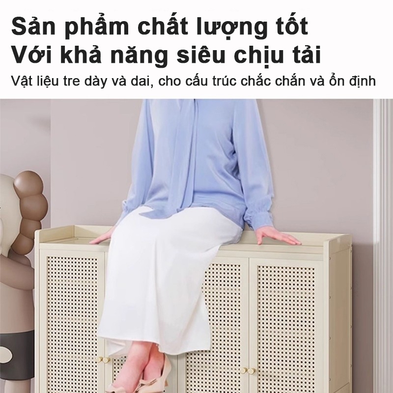 Tủ Giày Tre Gỗ 5/6/7/8 Tầng Đan Mây Màu Đen Thiết Kế Tối Giản Mặt Tủ Rộng Để Trang Trí  Siêu Chứa Đồ