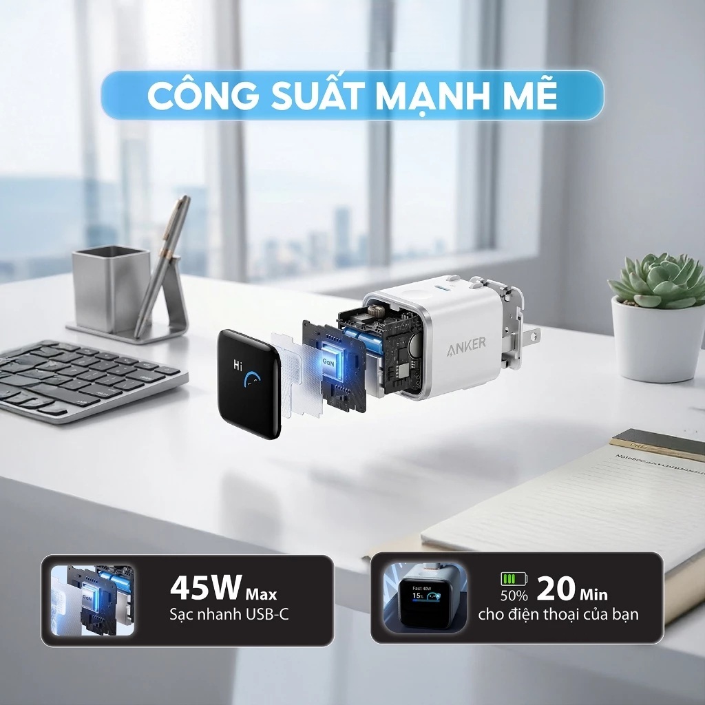 Củ Sạc Nhanh Anker Nano 1C 45W A121D - Nhỏ Gọn, Sạc Siêu Nhanh 2.0 - Bảo Hành 12 Tháng - Thời Đại Công Nghệ Chính Hãng | BigBuy360 - bigbuy360.vn