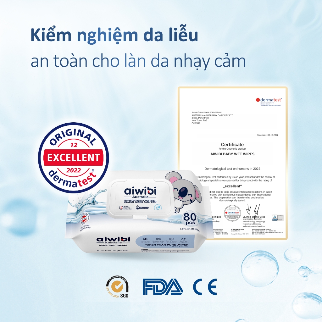 Khăn Ướt Tinh Khiết Aiwibi Chứa D-Panthenol Dưỡng Ẩm, Làm Mềm Da, Dịu Nhẹ Cho Da Nhạy Cảm (1 Gói 80 Miếng)