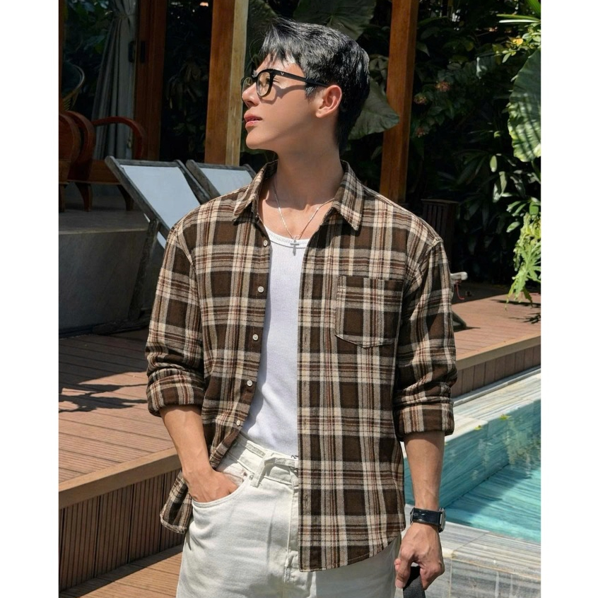Áo Sơ Mi Nam Halley Kẻ Caro Hàn Quốc - Sơ Mi Nam Dài Tay Form Rộng Khoác Ngoài Đi Biển Đi Chơi A48