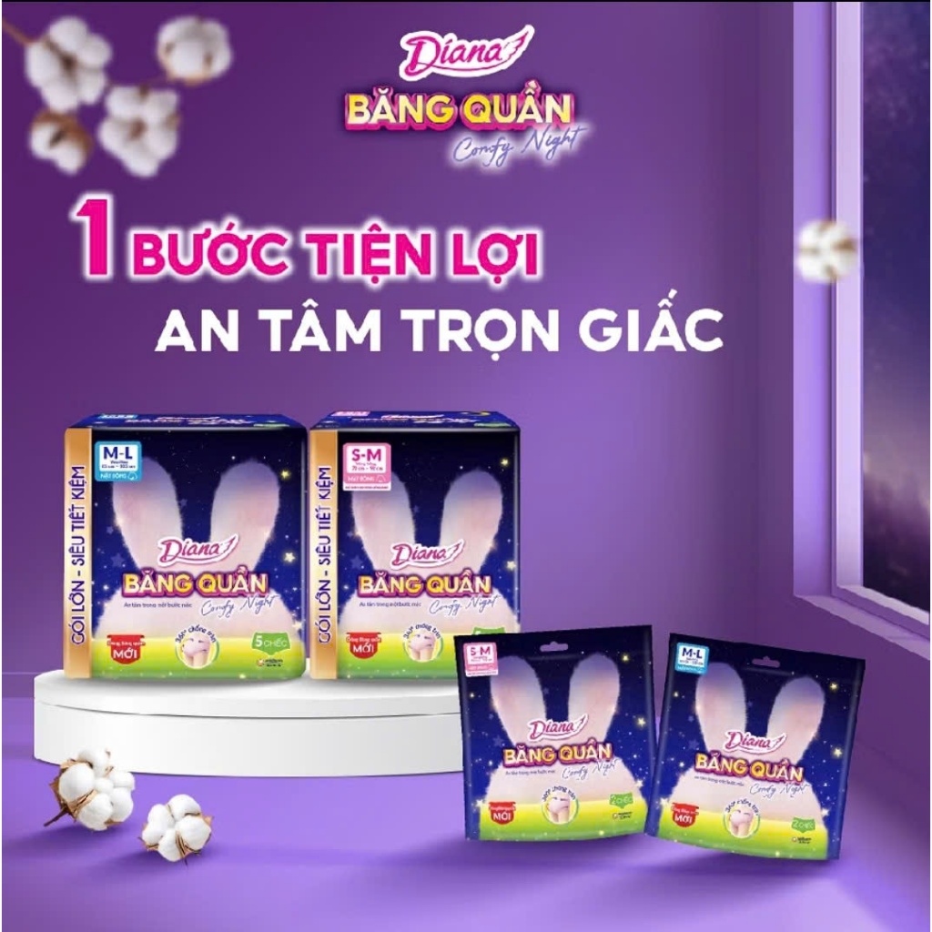 Băng vệ sinh quần Diana Comfy Night ban đêm chống tràn size ML18