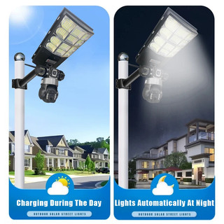 Đèn đường năng lượng mặt trời 4G camera 3 mắt quay 360° hồng ngoại full màu chống nước ngoài trời