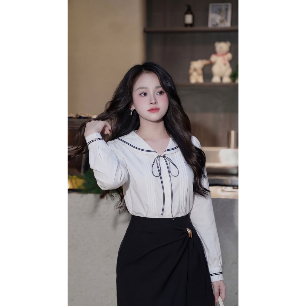 Áo sơ mi cổ Thủy Thủ, buộc nơ cổ phá cánh , 2 màu xinh xắn , thích hợp đi chơi đi làm đều đẹp L3