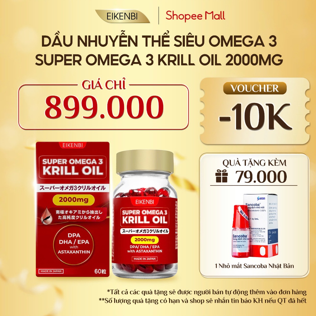 Dầu Nhuyễn Thể Siêu Omega 3 Eikenbi Nhật Bản 2000mg – Hộp 60 Viên
