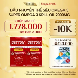 COMBO 2 HỘP - Dầu Nhuyễn Thể Siêu Omega 3 - Super Omega 3 Krill Oil 2000mg Eikenbi Nhật Bản - Hộp 60 viên