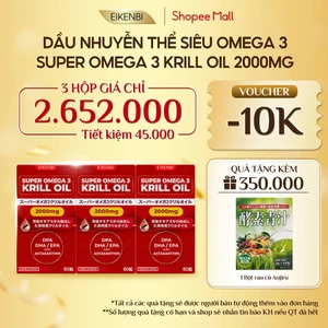 COMBO 3 HỘP - Dầu Nhuyễn Thể Siêu Omega 3 - Super Omega 3 Krill Oil 2000mg Eikenbi Nhật Bản - Hộp 60 viên