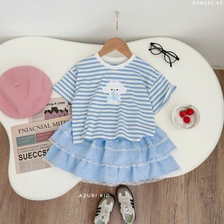 Bộ bé gái Puppy ôm hoa – Set áo thun cotton + chân váy bèo bồng xinh, mềm mát cho bé