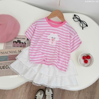 Bộ bé gái Puppy ôm hoa – Set áo thun cotton + chân váy bèo bồng xinh, mềm mát cho bé