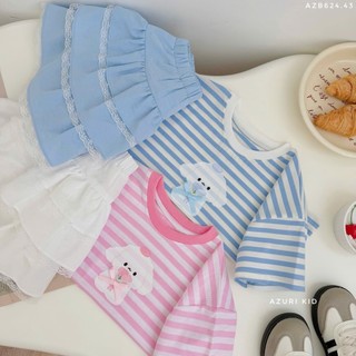 Bộ bé gái Puppy ôm hoa – Set áo thun cotton + chân váy bèo bồng xinh, mềm mát cho bé