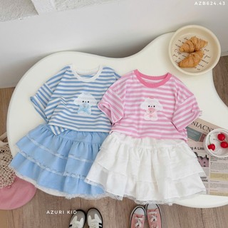 Bộ bé gái Puppy ôm hoa – Set áo thun cotton + chân váy bèo bồng xinh, mềm mát cho bé