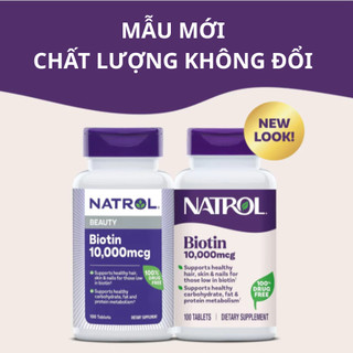 [CHÍNH HÃNG] Natrol Biotin 10.000mcg Hạn chế rụng tóc, Kích mọc tóc & Hỗ trợ da móng khỏe - Hộp 100 viên