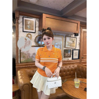 LT - Áo len nữ cổ bẻ chữ thêu ngực, len cộc tay mỏng mongtoghi free size 1643