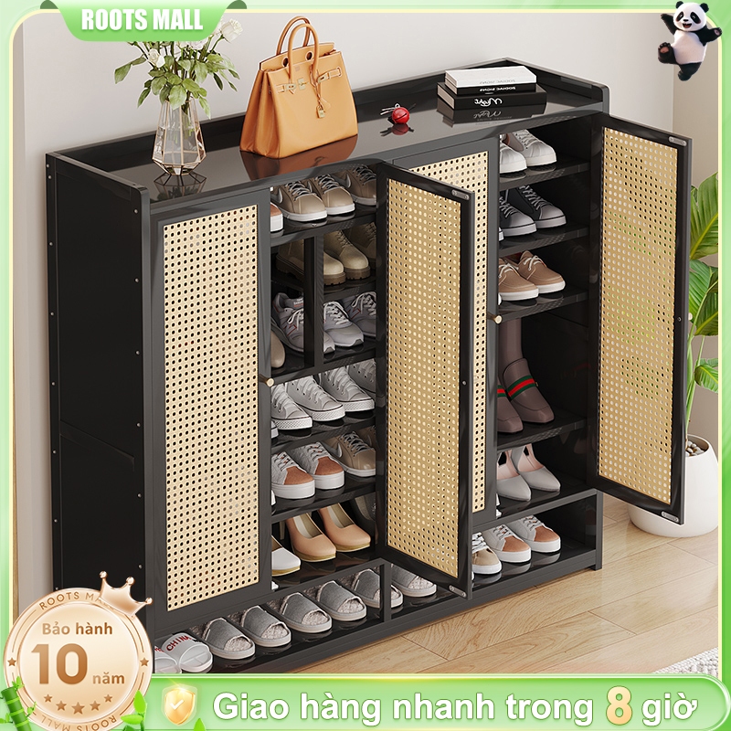 Tủ Giày Tre Gỗ 5/6/7/8 Tầng Đan Mây Màu Đen Thiết Kế Tối Giản Mặt Tủ Rộng Để Trang Trí  Siêu Chứa Đồ