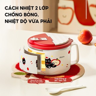 Tô Ăn Mì Cute Inox 304 ANREE Có Nắp Tay Cầm - Bát Mì Tiện Lợi Giữ Nhiệt Cho Sinh Viên Văn Phòng