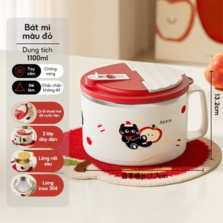 Tô Ăn Mì Cute Inox 304 ANREE Có Nắp Tay Cầm - Bát Mì Tiện Lợi Giữ Nhiệt Cho Sinh Viên Văn Phòng