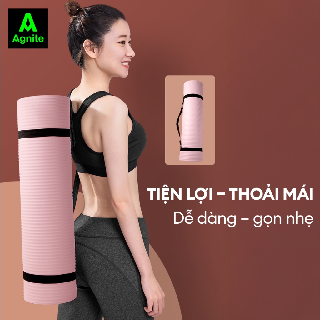 [SIÊU RẺ] Thảm Tập Yoga, Gym kèm túi dày 10mm chính hãng Agnite chống trơn trượt, chất liệu cao su 2 lớp