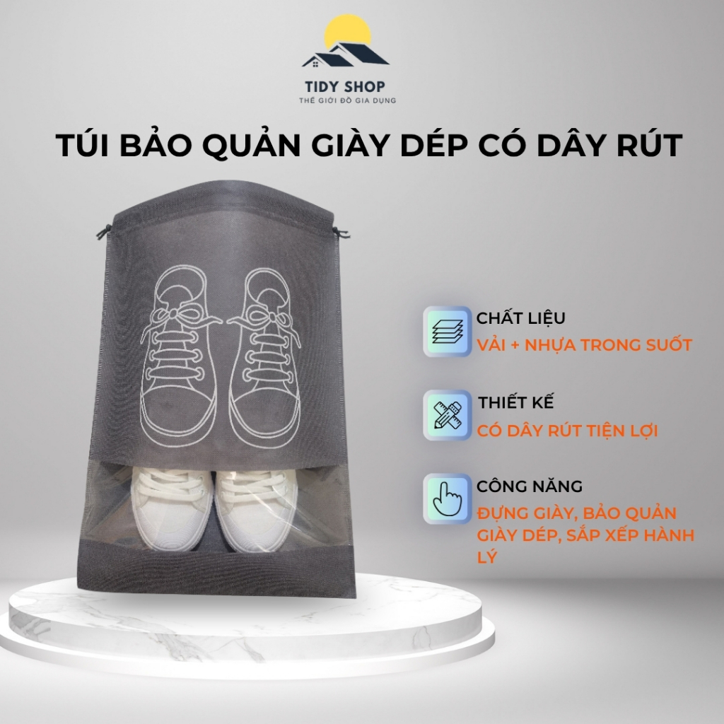 TIDY SHOP - Túi Đựng Giày Du Lịch Chống Thấm, Túi Bảo Quản Giày Dép Có Dây Rút, Túi Giày Thể Thao Trong Suốt Tiện Lợi