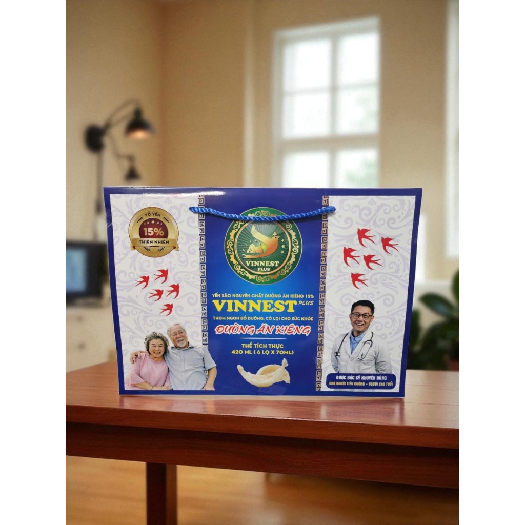 Yến Sào Đường Ăn Kiêng Nguyên Chất VINNEST PLUS 15% (Hộp 6 Lọ 70ml) - Yến Chưng Thơm Ngon Bổ Dưỡng