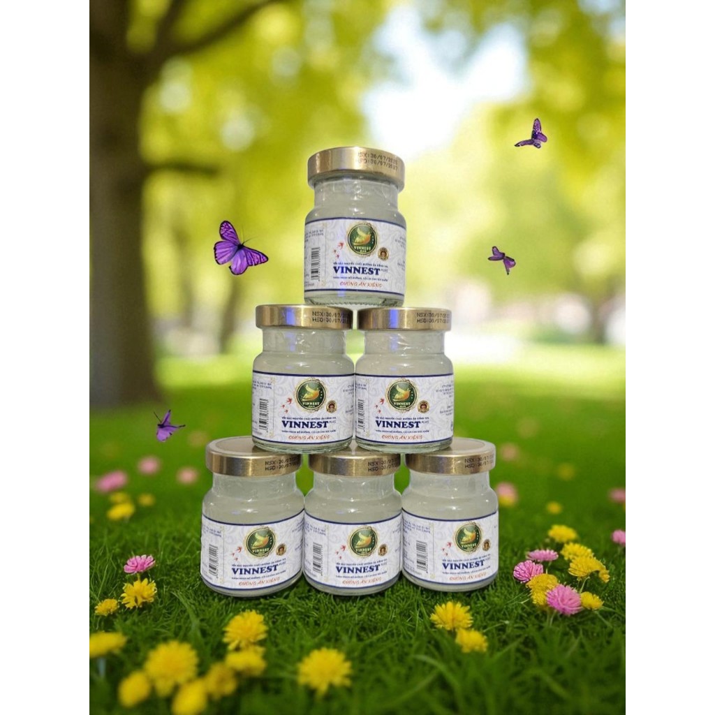 Yến Sào Đường Ăn Kiêng Nguyên Chất VINNEST PLUS 15% (Hộp 6 Lọ 70ml) - Yến Chưng Thơm Ngon Bổ Dưỡng