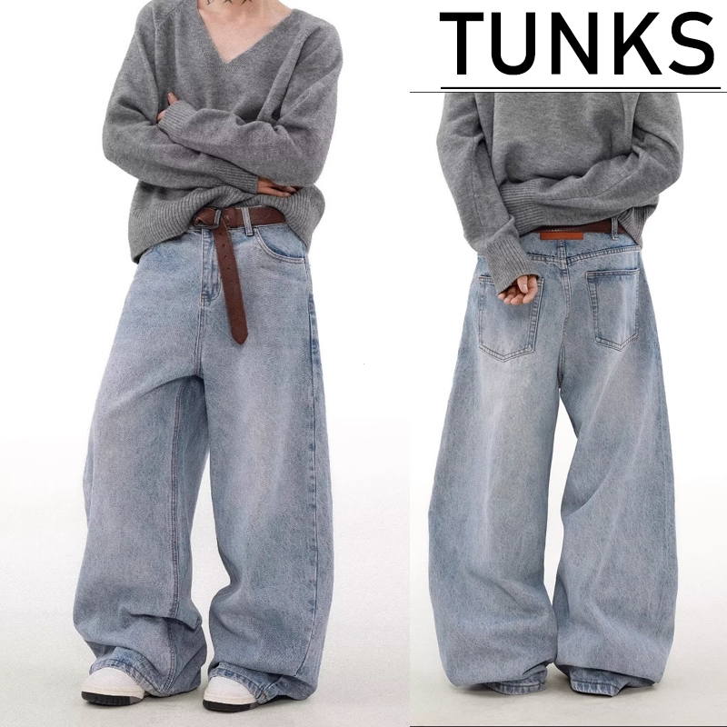 TUNKS Quần Jean Nam Oversize | Chất Denim Cao Cấp Không Xù | Phong Cách Retro Hàn Quốc Mùa Hè