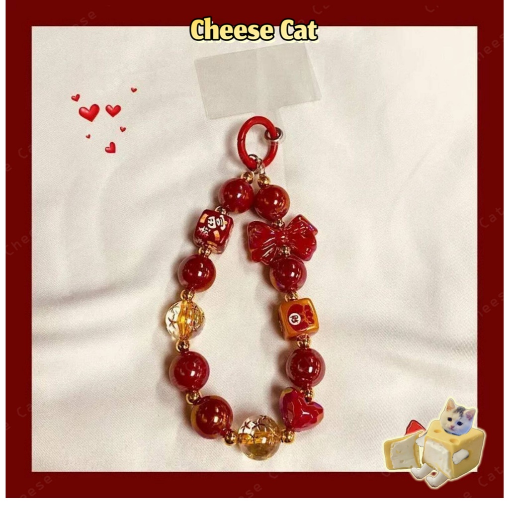 Vỏ điện thoại vòng tay đính cườm phong cách năm mới mặt dây chuyền túi đựng chìa khóa ccd mặt dây chuyền chống thất lạc
