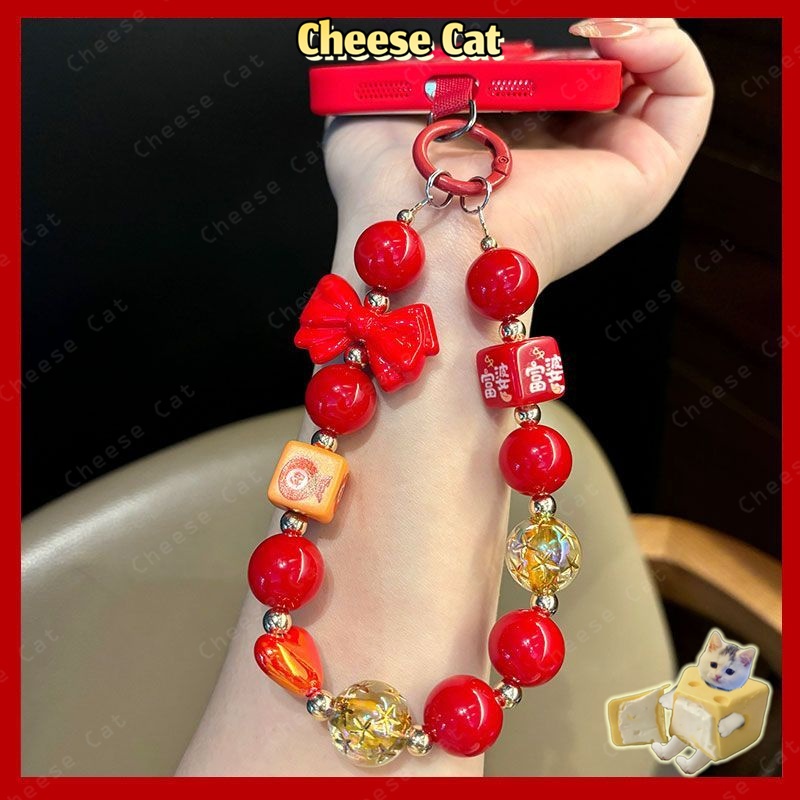 Vỏ điện thoại vòng tay đính cườm phong cách năm mới mặt dây chuyền túi đựng chìa khóa ccd mặt dây chuyền chống thất lạc