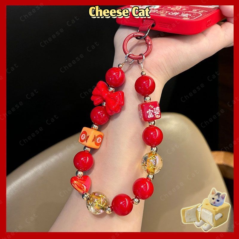 Vỏ điện thoại vòng tay đính cườm phong cách năm mới mặt dây chuyền túi đựng chìa khóa ccd mặt dây chuyền chống thất lạc
