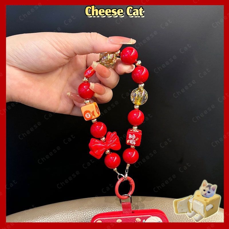 Vỏ điện thoại vòng tay đính cườm phong cách năm mới mặt dây chuyền túi đựng chìa khóa ccd mặt dây chuyền chống thất lạc