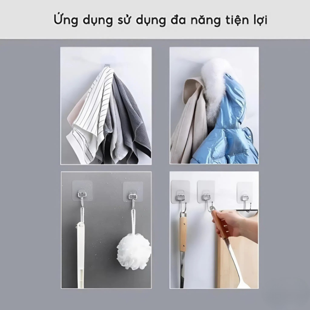 Combo 50 Móc dán tường siêu dính inox 304, móc dính tường cao cấp chịu lực 10Kg treo quần áo đồ dùng đa năng