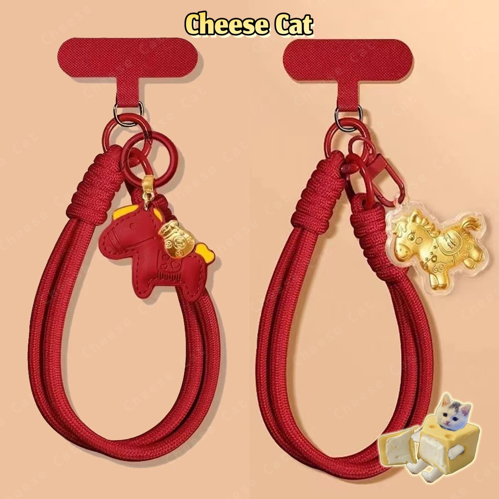 ánh sáng sang trọng Dây buộc điện thoại di động màu đỏ ngựa vàng năm mới Mặt dây chuyền bện chắc chắn chống thất lạc