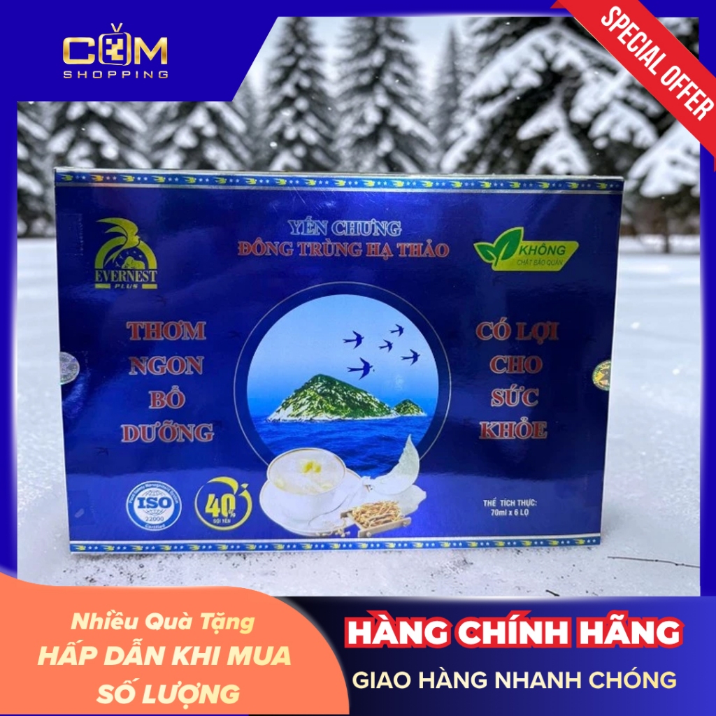 EVERNEST METALIZE - Tổ Yến Chưng Đông Trùng Hạ Thảo 40% (Hộp 6 Lọ 70ml) - Thơm Ngon Bổ Dưỡng