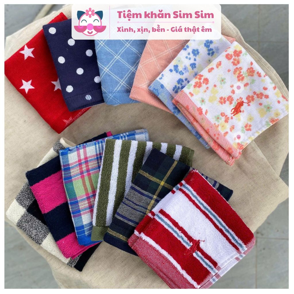 Combo 2 khăn tay 25x25cm hàng xuất dư 100% cotton siêu xinh